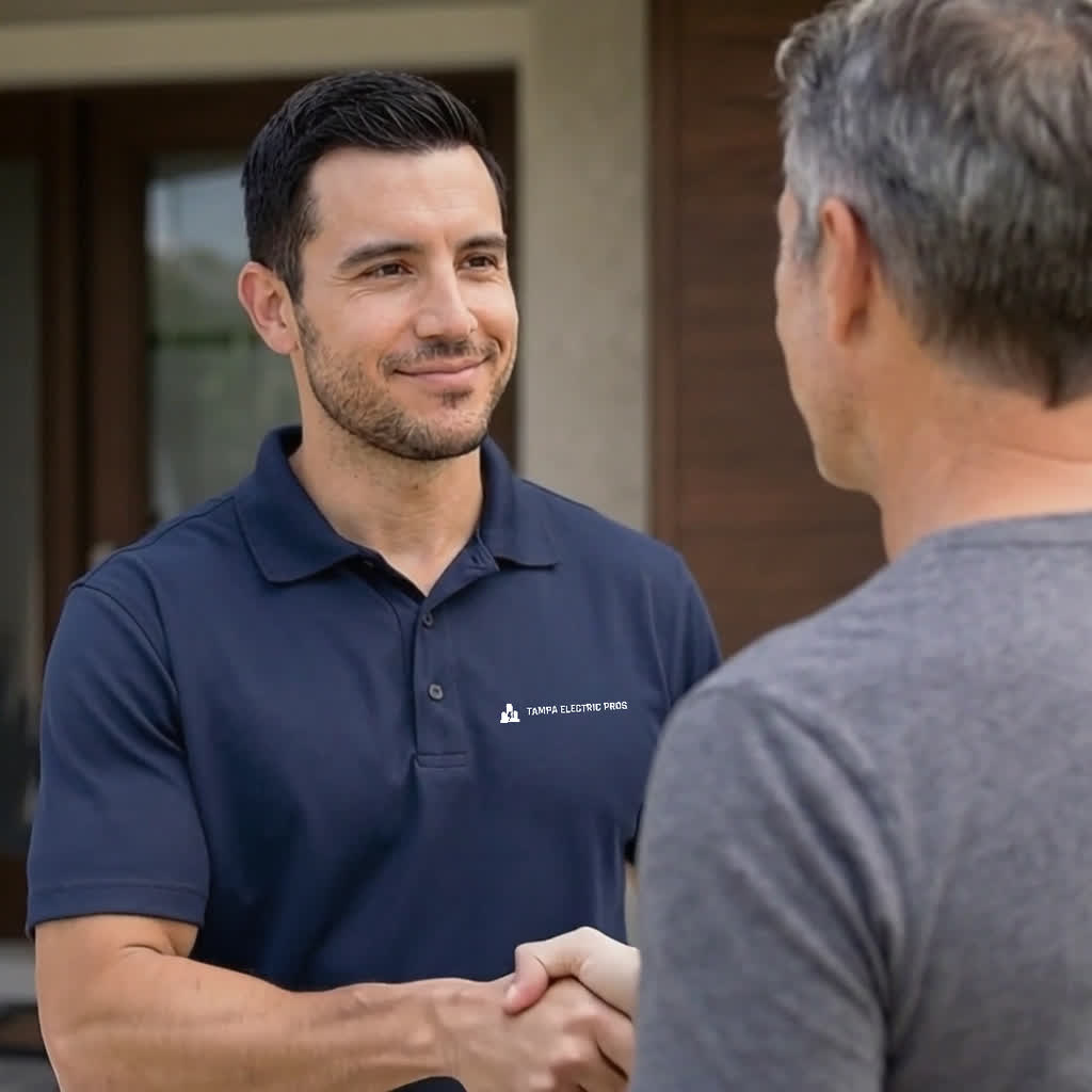 Friendly electrician greeting customer